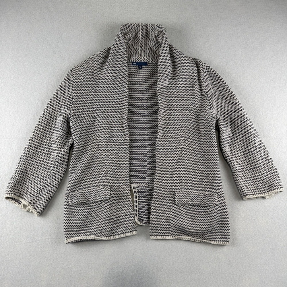 Gap Womens Navy Blue Cream Textured Knit Shawl Collar Cardigan Sweater Size M